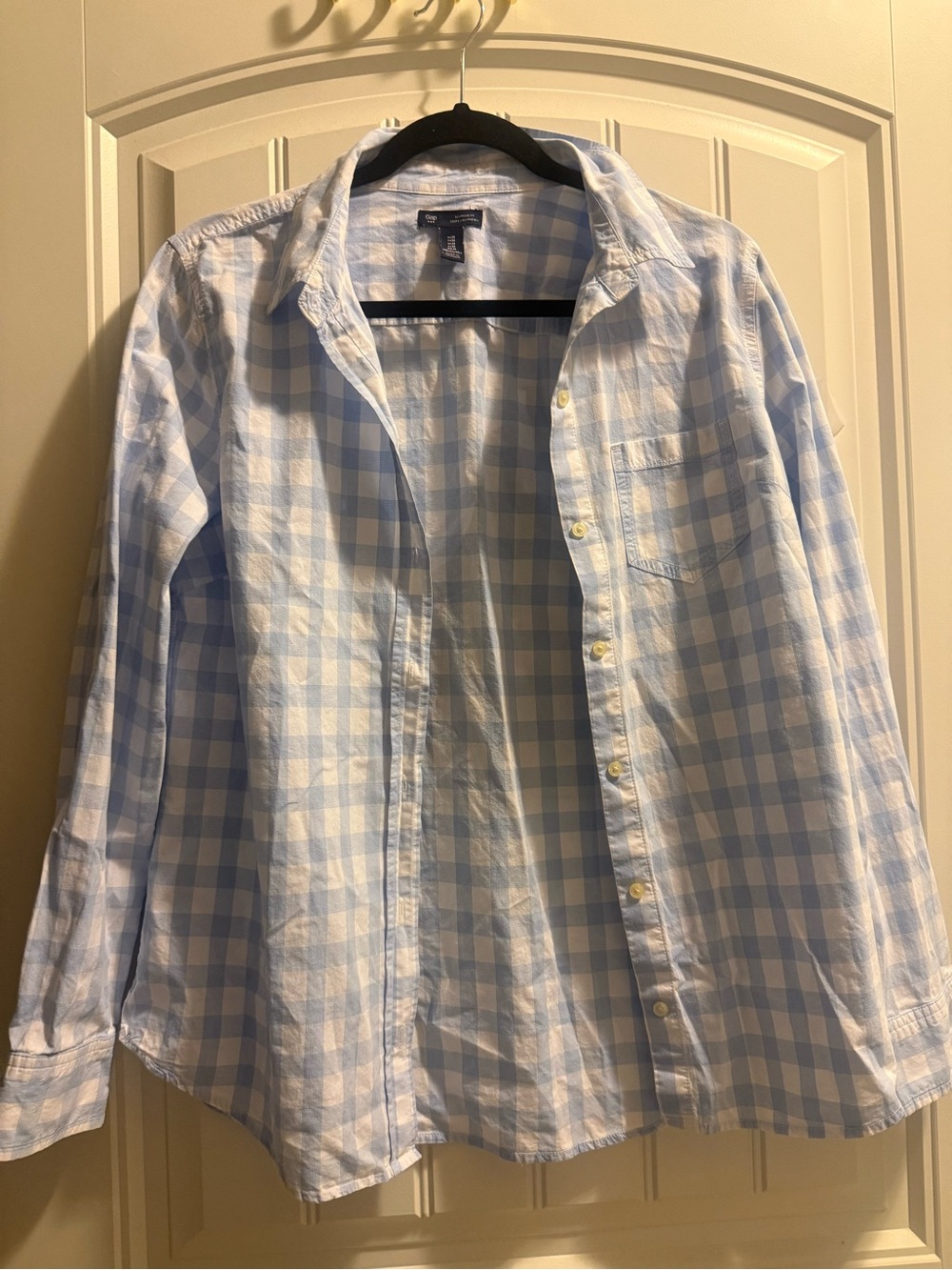 Gap Light Blue Plaid Button-Up Shirt Boyfriend Fit